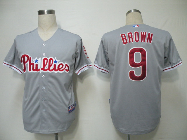 Phillies #9 Domoic Brown Grey Cool Base Stitched MLB Jersey - Click Image to Close
